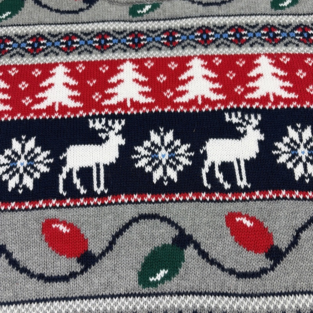 St Johns Bay Men's Medium Christmas Sweater Fair Isle Tree Lights Reindeer EXC - Picture 3 of 16